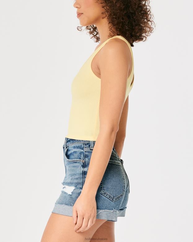 Tops Hollister Women Seamless Ribbed Fabric V-Neck Tank 48820420 Yellow