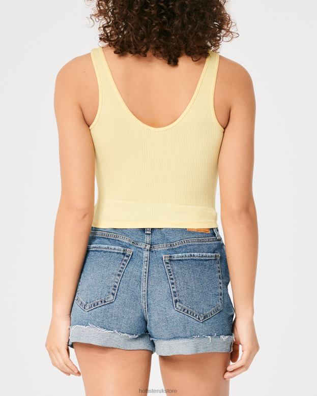 Tops Hollister Women Seamless Ribbed Fabric V-Neck Tank 48820420 Yellow