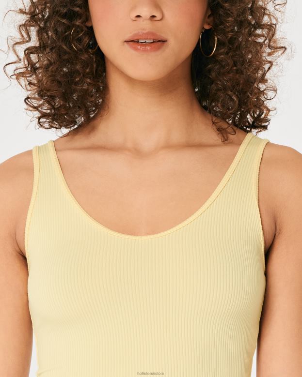 Tops Hollister Women Seamless Ribbed Fabric V-Neck Tank 48820420 Yellow