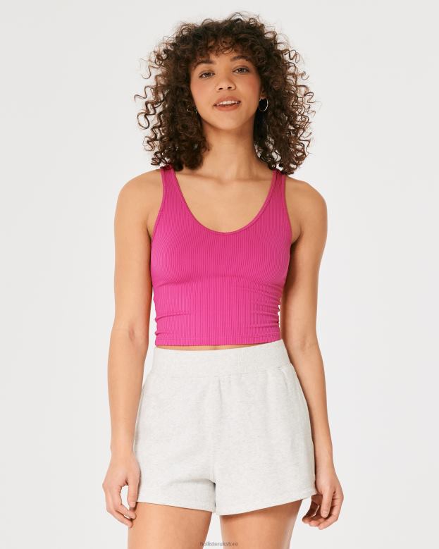 Tops Hollister Women Seamless Ribbed Fabric V-Neck Tank 48820424 Dark Pink