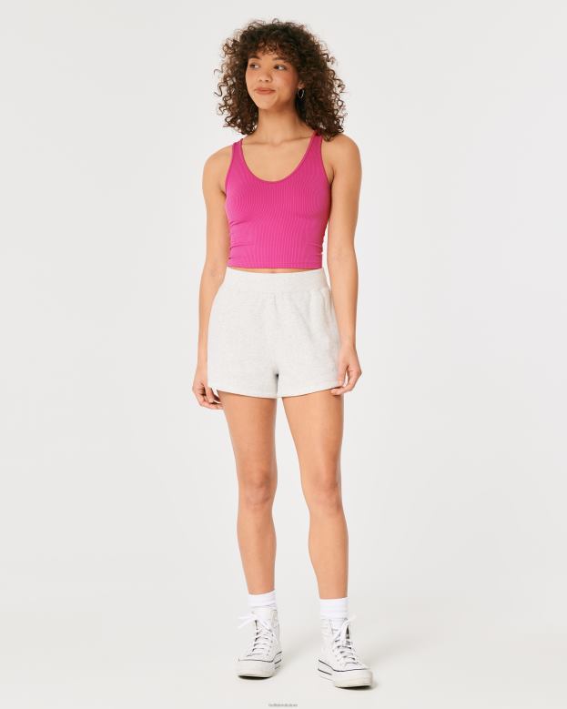 Tops Hollister Women Seamless Ribbed Fabric V-Neck Tank 48820424 Dark Pink