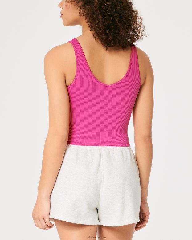 Tops Hollister Women Seamless Ribbed Fabric V-Neck Tank 48820424 Dark Pink