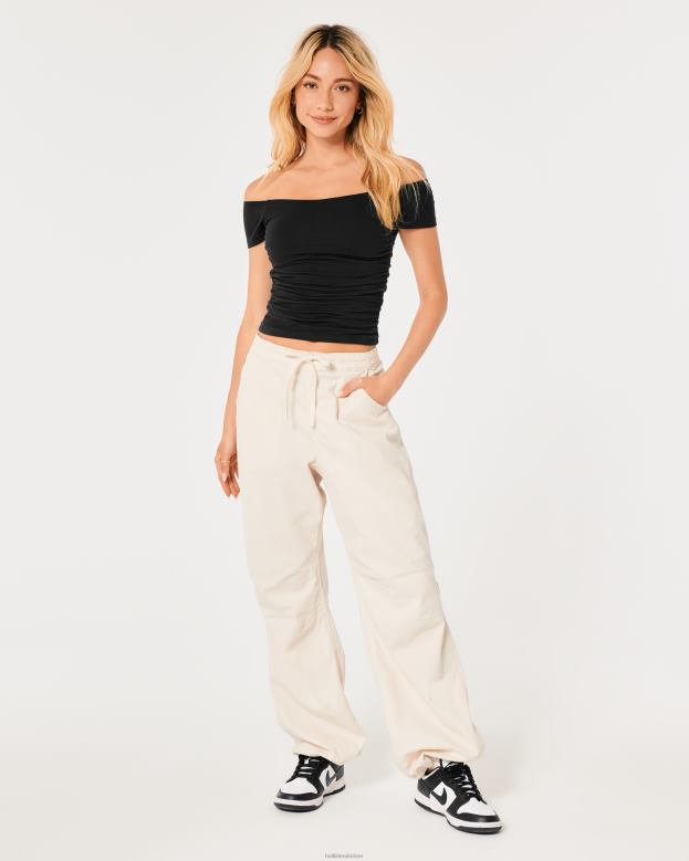 Tops Hollister Women Shirred Off-the-Shoulder Top 4882038 Black