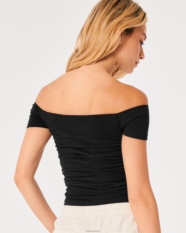 Tops Hollister Women Shirred Off-the-Shoulder Top 4882038 Black