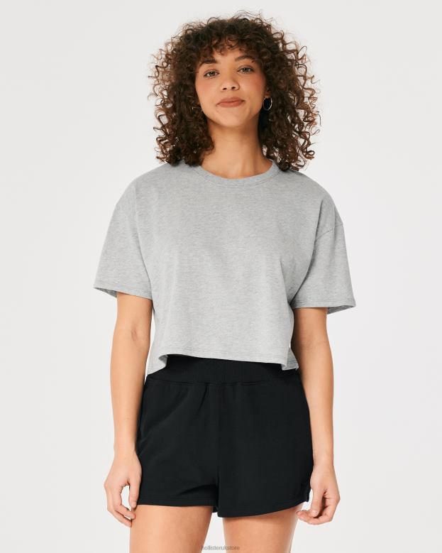 Tops Hollister Women Short-Sleeve Crop T-Shirt 48820292 Light Heather Grey