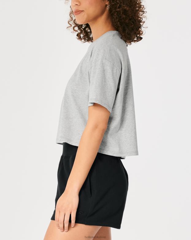 Tops Hollister Women Short-Sleeve Crop T-Shirt 48820292 Light Heather Grey