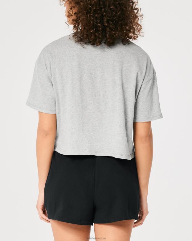 Tops Hollister Women Short-Sleeve Crop T-Shirt 48820292 Light Heather Grey
