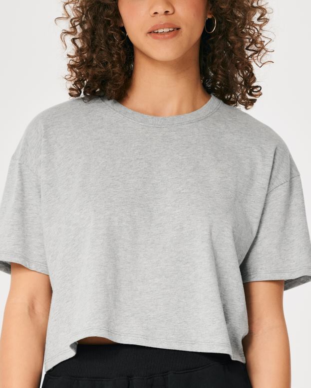 Tops Hollister Women Short-Sleeve Crop T-Shirt 48820292 Light Heather Grey