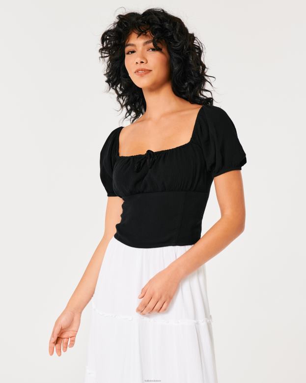 Tops Hollister Women Short-Sleeve Tie Bust Top 48820117 Black