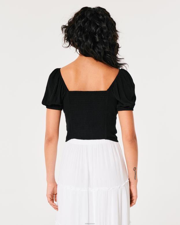 Tops Hollister Women Short-Sleeve Tie Bust Top 48820117 Black