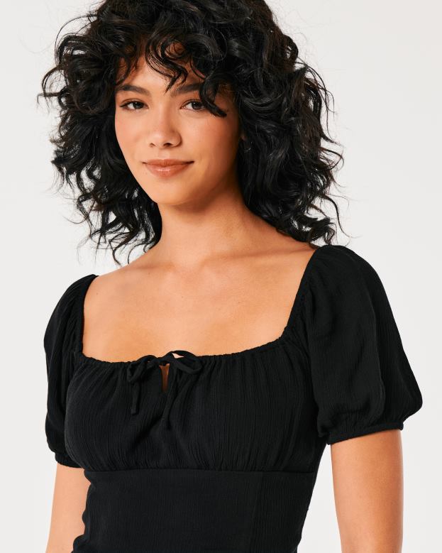 Tops Hollister Women Short-Sleeve Tie Bust Top 48820117 Black