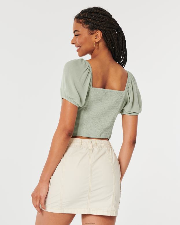 Tops Hollister Women Short-Sleeve Tie Bust Top 48820172 Sage Green
