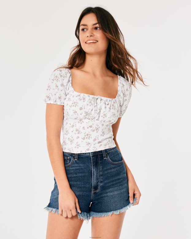 Tops Hollister Women Short-Sleeve Tie Bust Top 4882047 White Floral