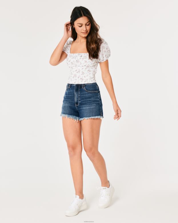 Tops Hollister Women Short-Sleeve Tie Bust Top 4882047 White Floral