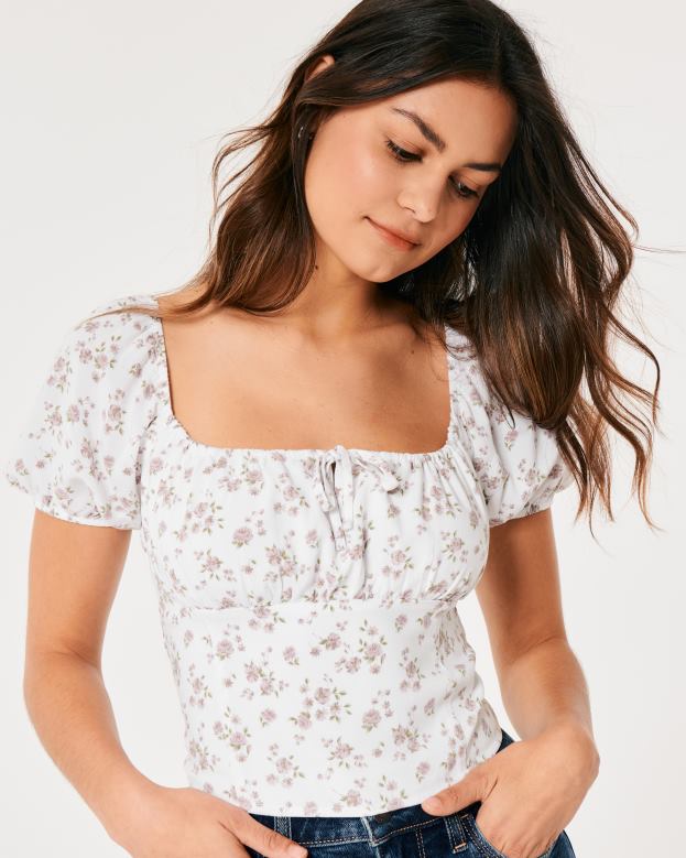 Tops Hollister Women Short-Sleeve Tie Bust Top 4882047 White Floral