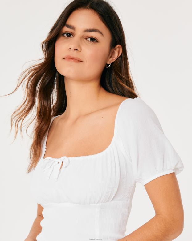 Tops Hollister Women Short-Sleeve Tie Bust Top 4882073 White