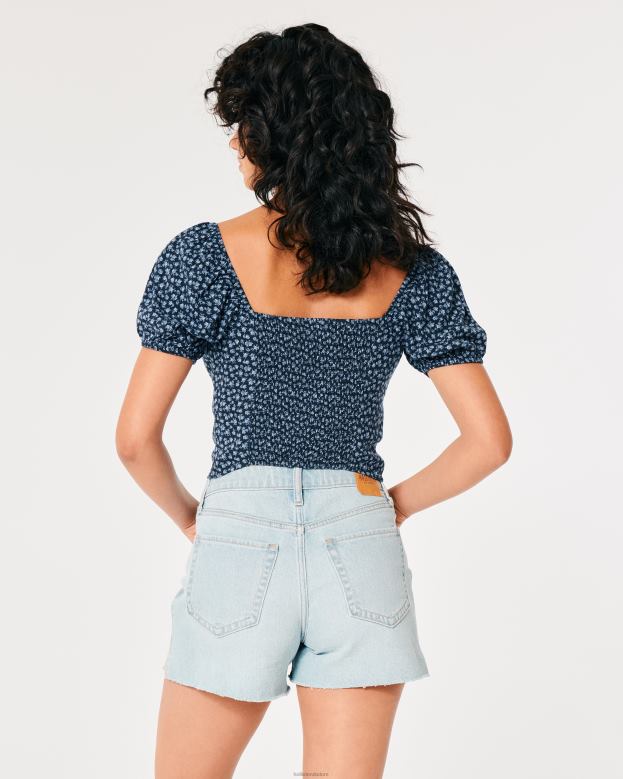 Tops Hollister Women Short-Sleeve Tie Bust Top 4882093 Navy Blue Floral