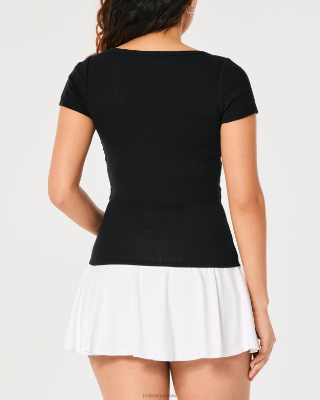 Tops Hollister Women Short-Sleeve V-Neck Henley 48820167 Black