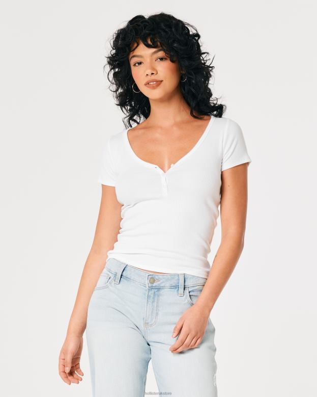 Tops Hollister Women Short-Sleeve V-Neck Henley 48820394 White