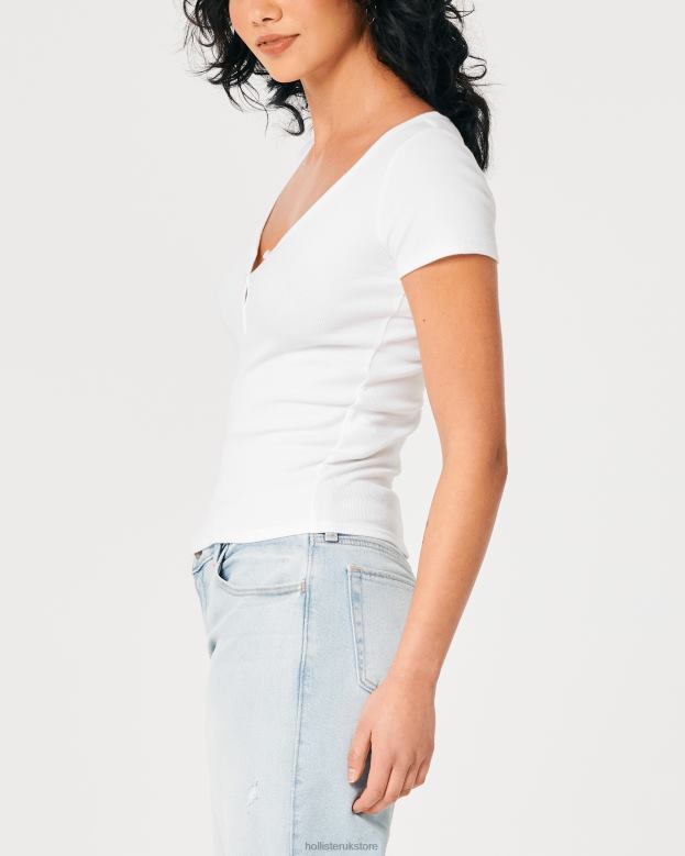 Tops Hollister Women Short-Sleeve V-Neck Henley 48820394 White