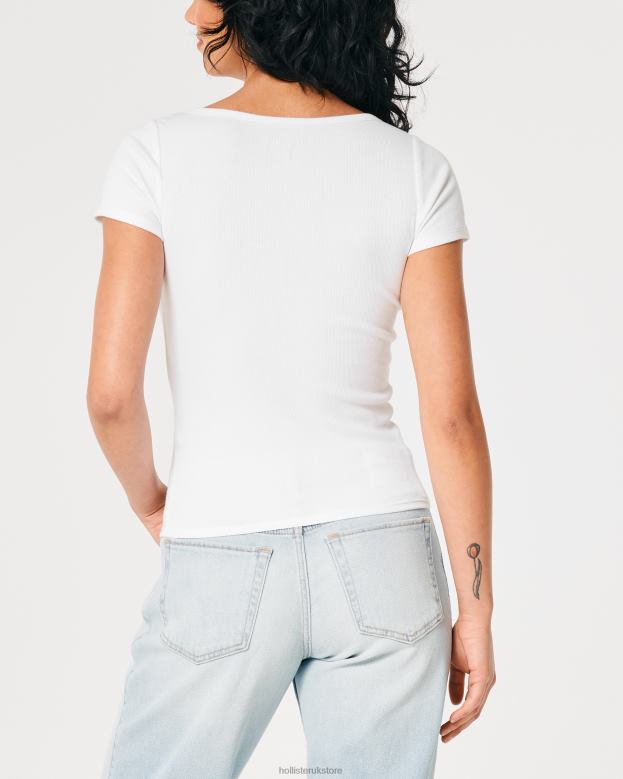 Tops Hollister Women Short-Sleeve V-Neck Henley 48820394 White