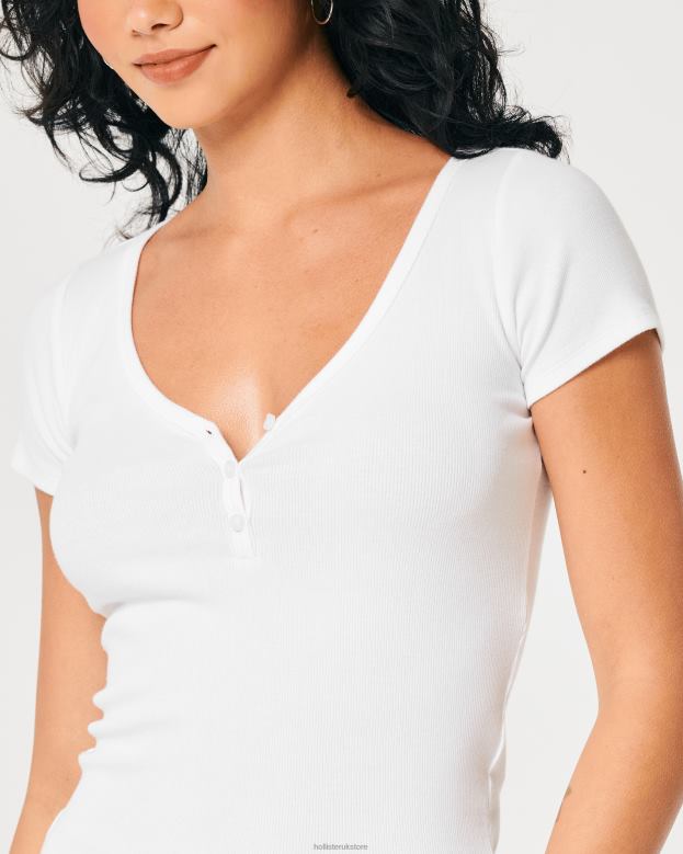 Tops Hollister Women Short-Sleeve V-Neck Henley 48820394 White