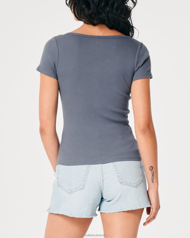 Tops Hollister Women Short-Sleeve V-Neck Henley 48820419 Navy