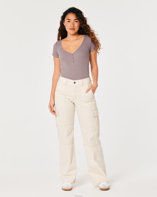 Tops Hollister Women Short-Sleeve V-Neck Henley 4882087 Purple Grey