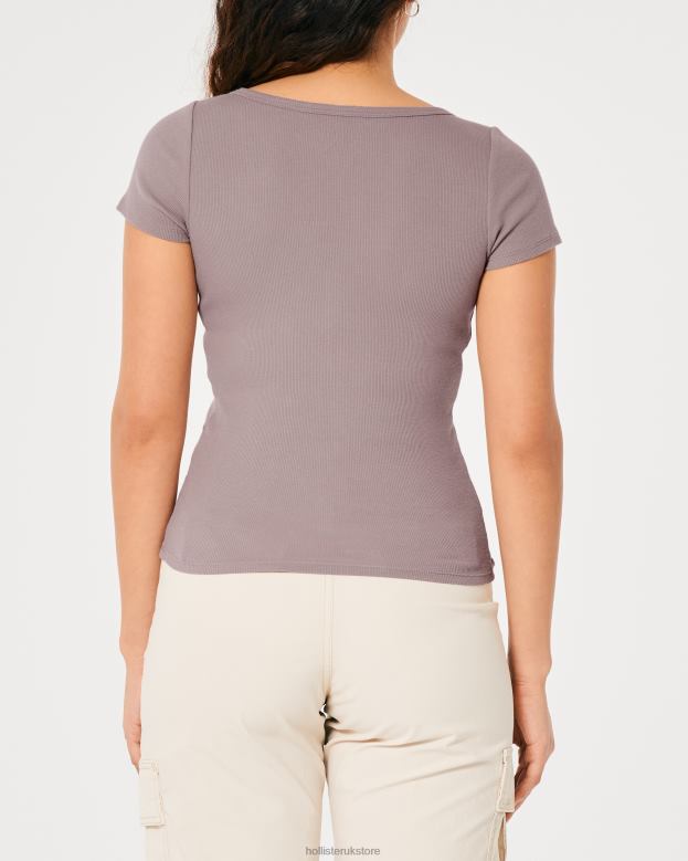 Tops Hollister Women Short-Sleeve V-Neck Henley 4882087 Purple Grey