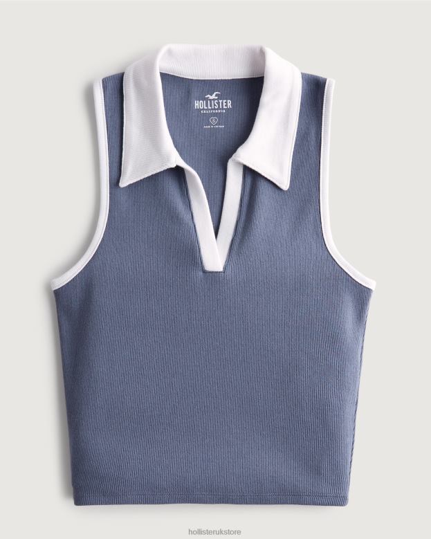 Tops Hollister Women Sleeveless Ribbed Polo 48820393 Blue
