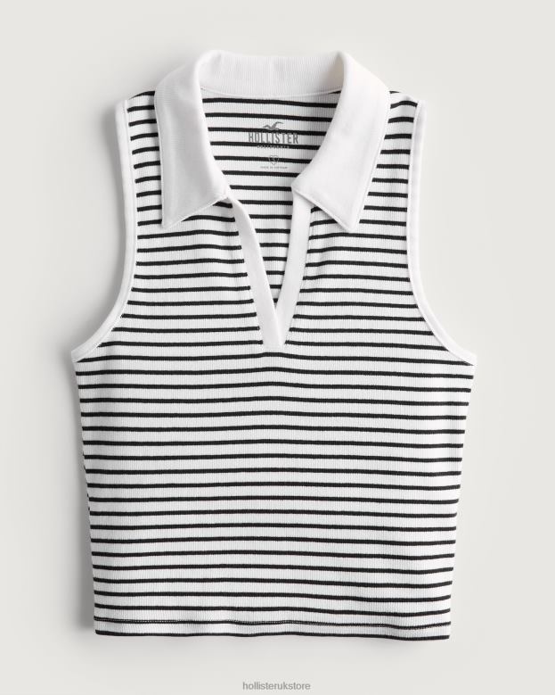 Tops Hollister Women Sleeveless Ribbed Polo 48820400 White Stripe