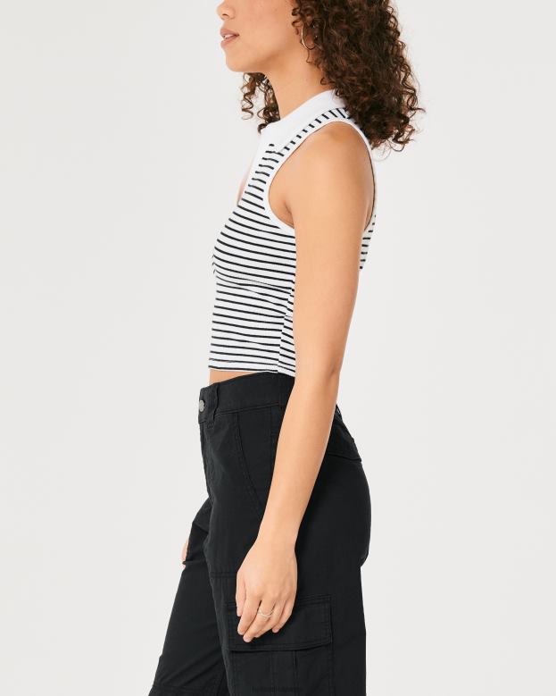 Tops Hollister Women Sleeveless Ribbed Polo 48820400 White Stripe