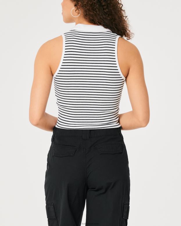 Tops Hollister Women Sleeveless Ribbed Polo 48820400 White Stripe