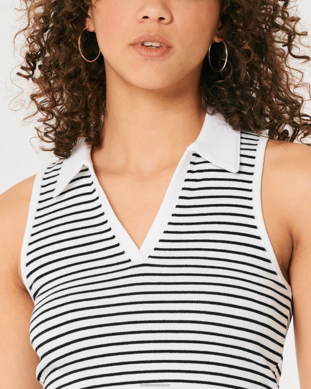 Tops Hollister Women Sleeveless Ribbed Polo 48820400 White Stripe