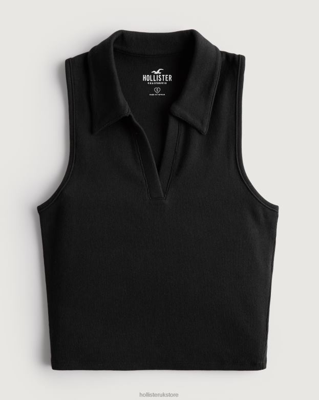 Tops Hollister Women Sleeveless Ribbed Polo 48820422 Black
