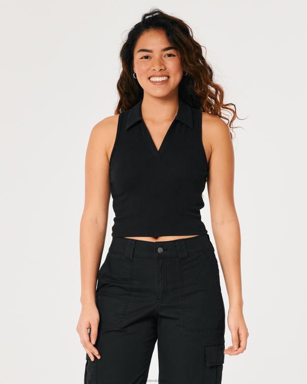Tops Hollister Women Sleeveless Ribbed Polo 48820422 Black