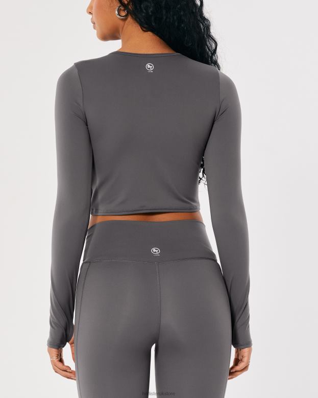 Tops Hollister Women Social Tourist Long-Sleeve Crop Underbust Seam Top 48820399 Grey