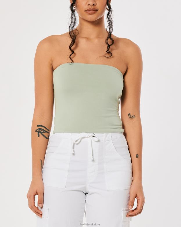 Tops Hollister Women Strapless Tube Top 48820421 Sage Green