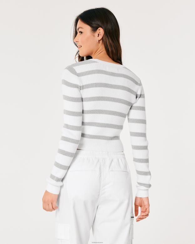 Tops Hollister Women Striped Icon Cardigan 48820360 Light Grey Stripe