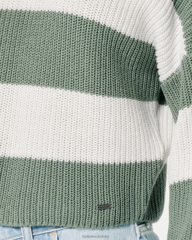 Tops Hollister Women Textured Crop Crew Sweater 48820100 Sage Stripe
