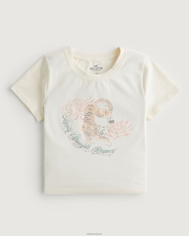 Tops Hollister Women Tiger Graphic Baby Tee 48820217 Cream Tiger