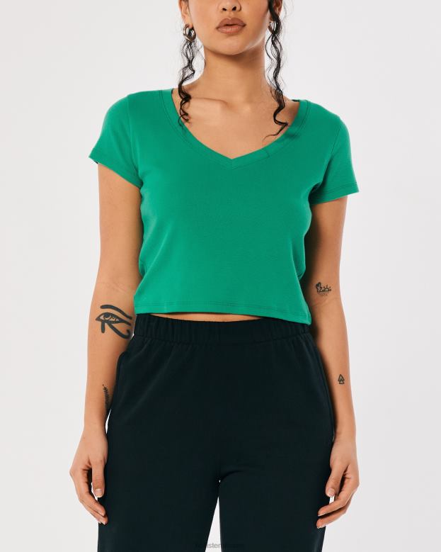 Tops Hollister Women V-Neck Baby Tee 48820251 Green