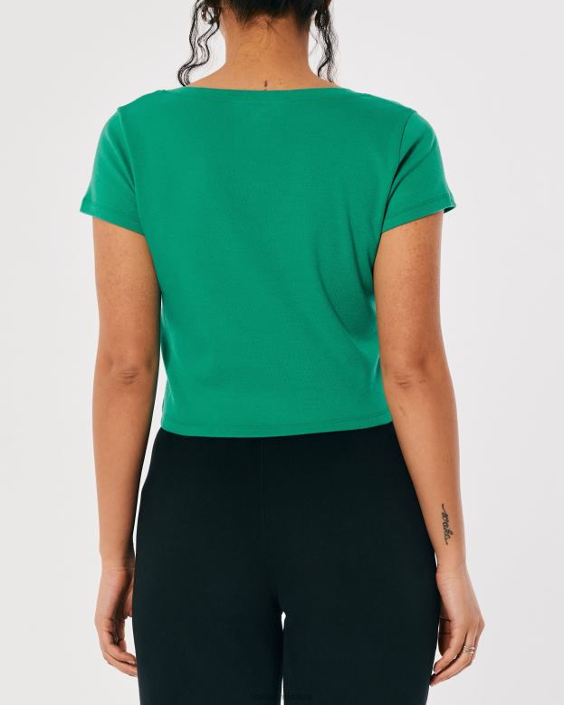 Tops Hollister Women V-Neck Baby Tee 48820251 Green