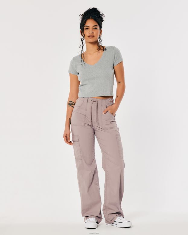Tops Hollister Women V-Neck Baby Tee 48820266 Heather Grey