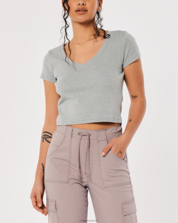 Tops Hollister Women V-Neck Baby Tee 48820266 Heather Grey
