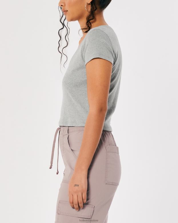 Tops Hollister Women V-Neck Baby Tee 48820266 Heather Grey