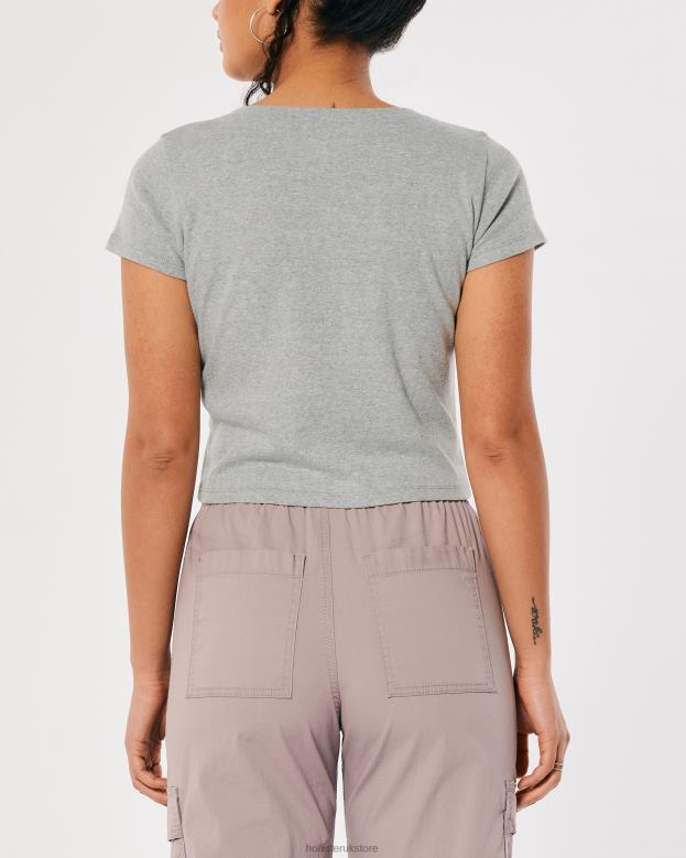 Tops Hollister Women V-Neck Baby Tee 48820266 Heather Grey