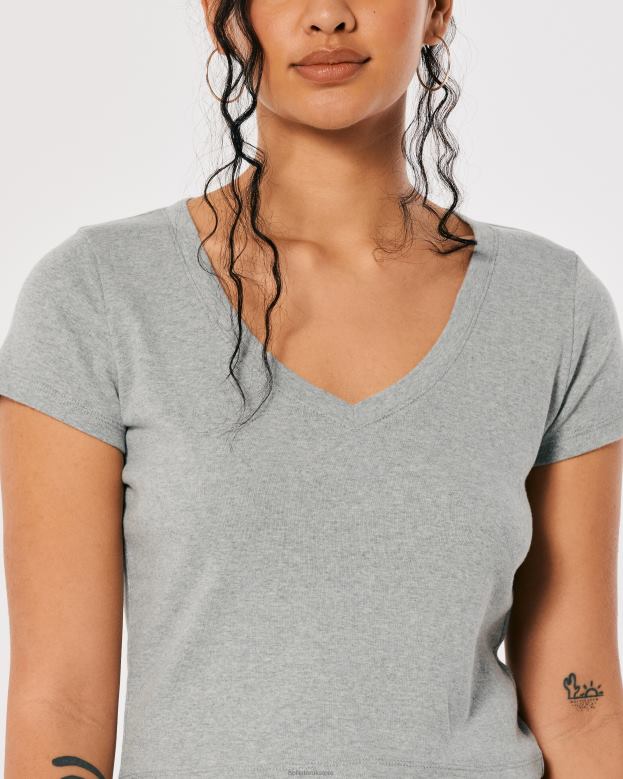 Tops Hollister Women V-Neck Baby Tee 48820266 Heather Grey
