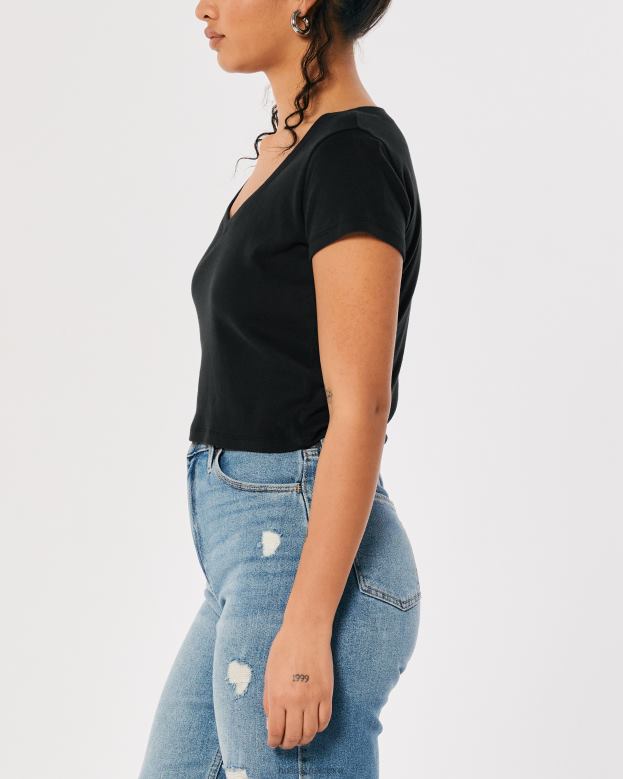 Tops Hollister Women V-Neck Baby Tee 48820275 Black