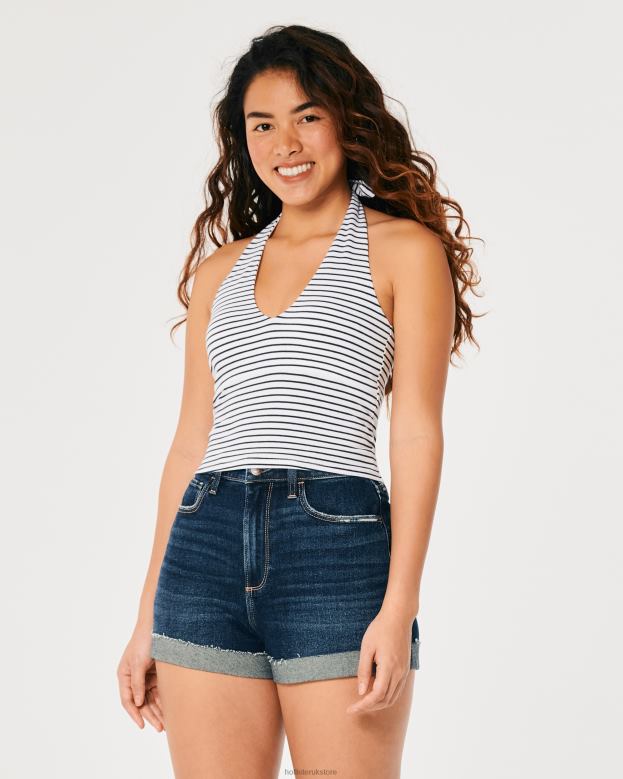 Tops Hollister Women V-Neck Halter Top 48820380 White Stripe